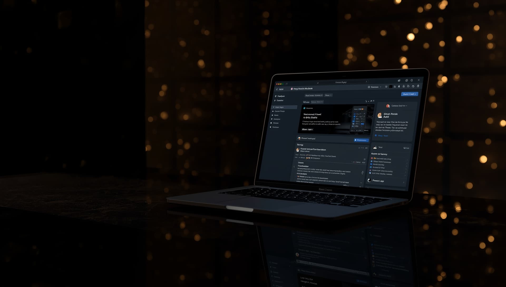 Ambiente de trabalho com notebook exibindo dashboard de anúncios