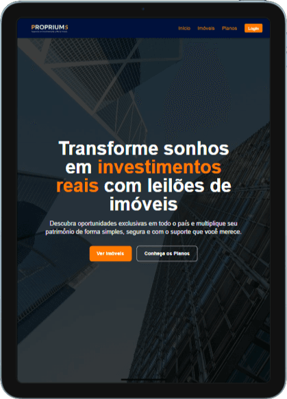Hero do site Propriums em mockup iPad
