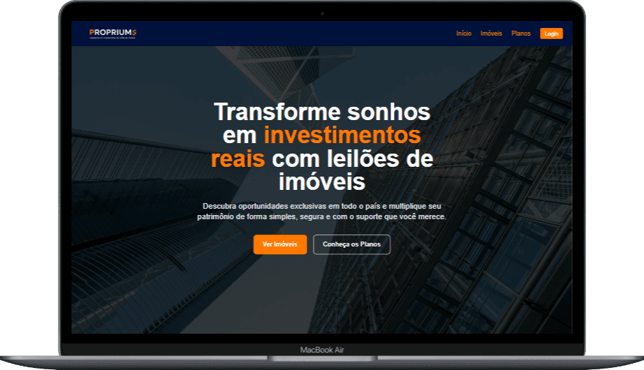 Hero do site Propriums em mockup MacBook